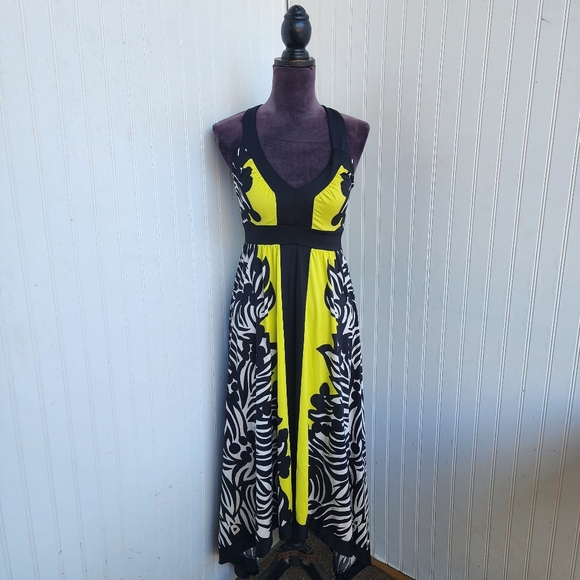 Inc International Concepts Women's Asymmetrical Hem Black Yellow Maxi Dress XS - Picture 2 of 13